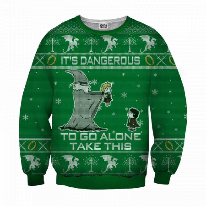 Dangerous To Go Alone LOTR Knitting Pattern All Over Print Green T-Shirt