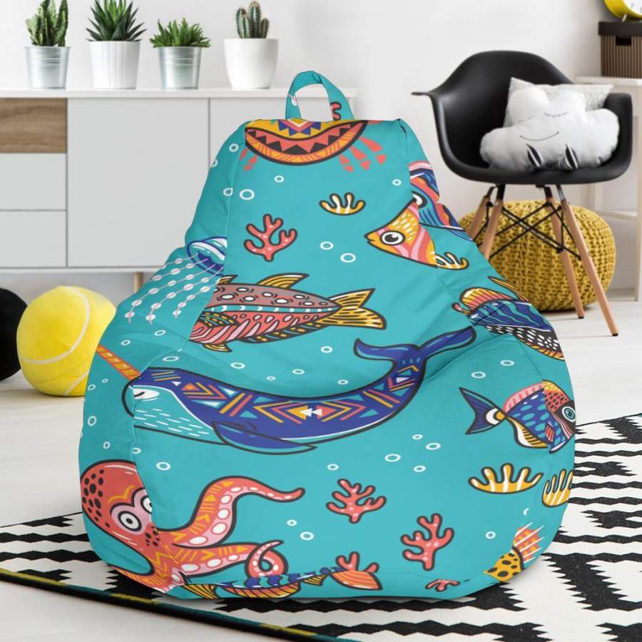 Manatee Whale Fish Octopus Pattern Print Bean Bag Chair