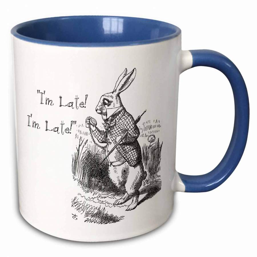 Alice in Wonderland Rabbit I m Late-John Tenniel Illustration Mug WhiteBlue