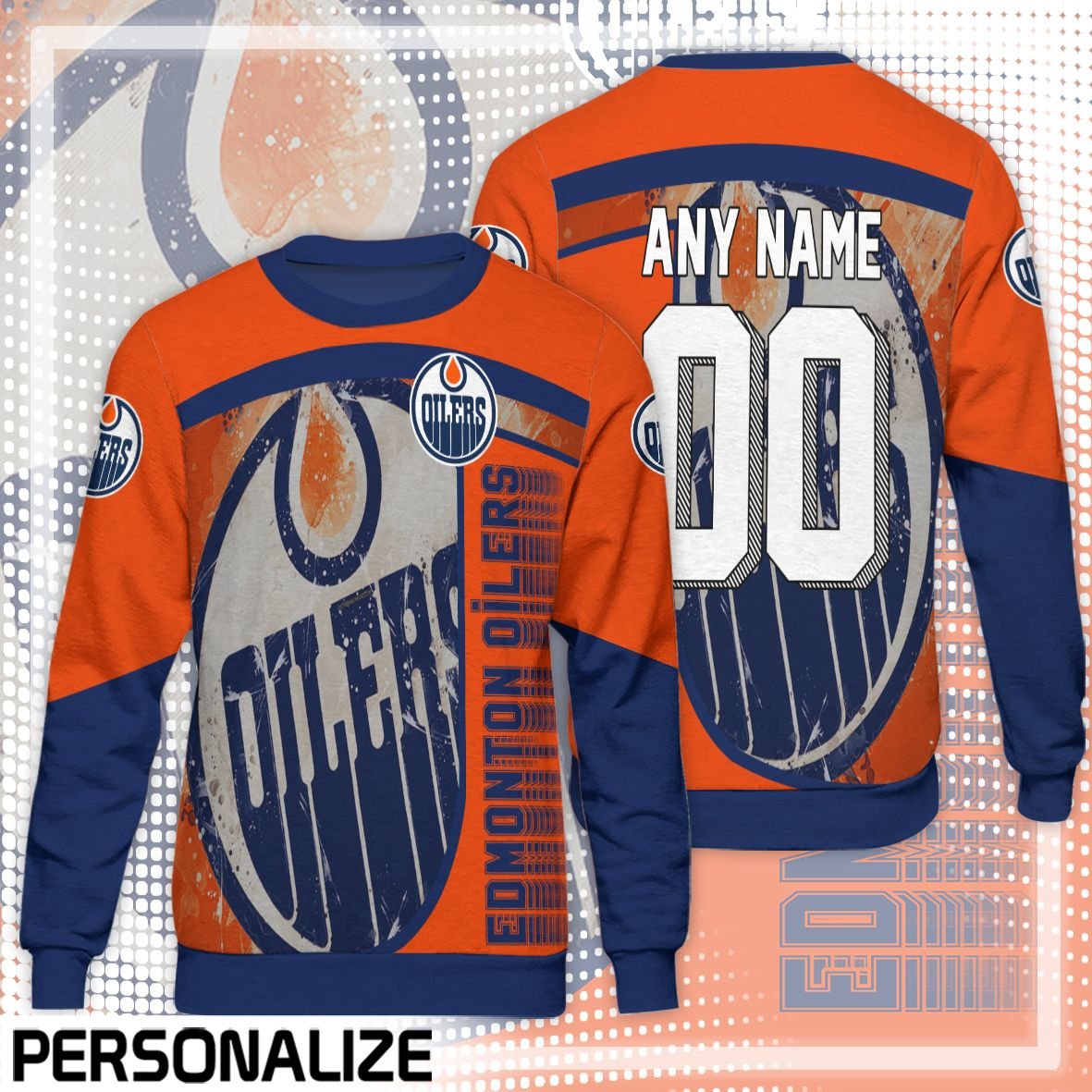 Edmonton Oilers Custom Name Number Orange Gift For Fan 3D Full Printing Sweatshirt