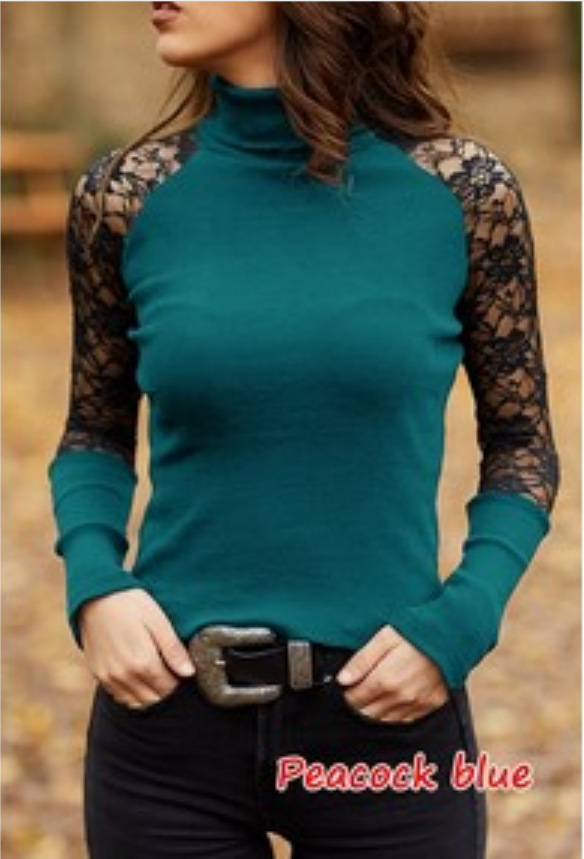 Women Fashion Slim Lace Hollow Out Spring and Autumn Knitted Turtleneck Sweater Casual Soft O-neck Jumper Long Sleeves Clothes alx