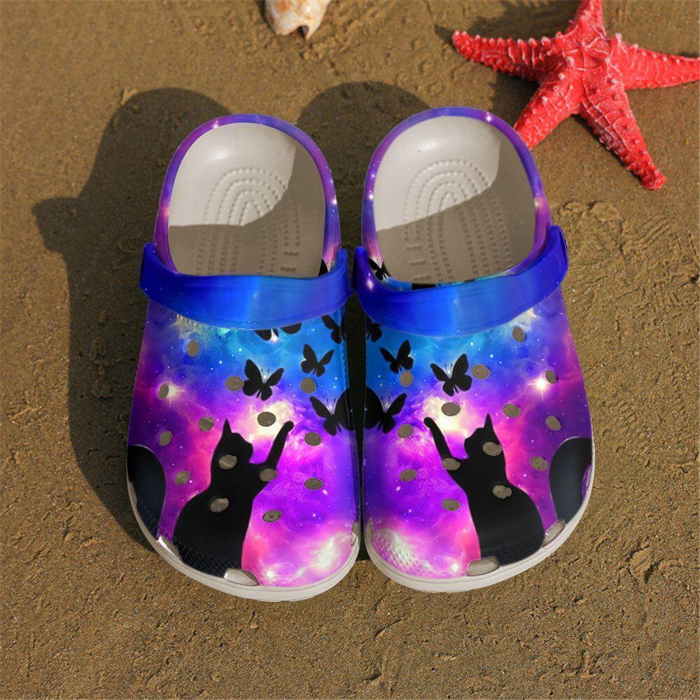 Cat Personalized Clog, Custom Name, Text Purple Cat Butterfly, Fashion Style For Women, Men, Kid, Print 3D