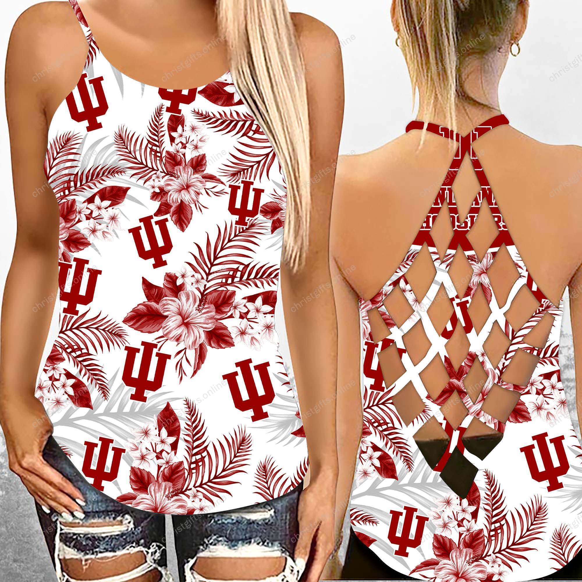 Indiana Hoosiers NCAA3-Criss Cross Tanktop Hawaii Style Ds1