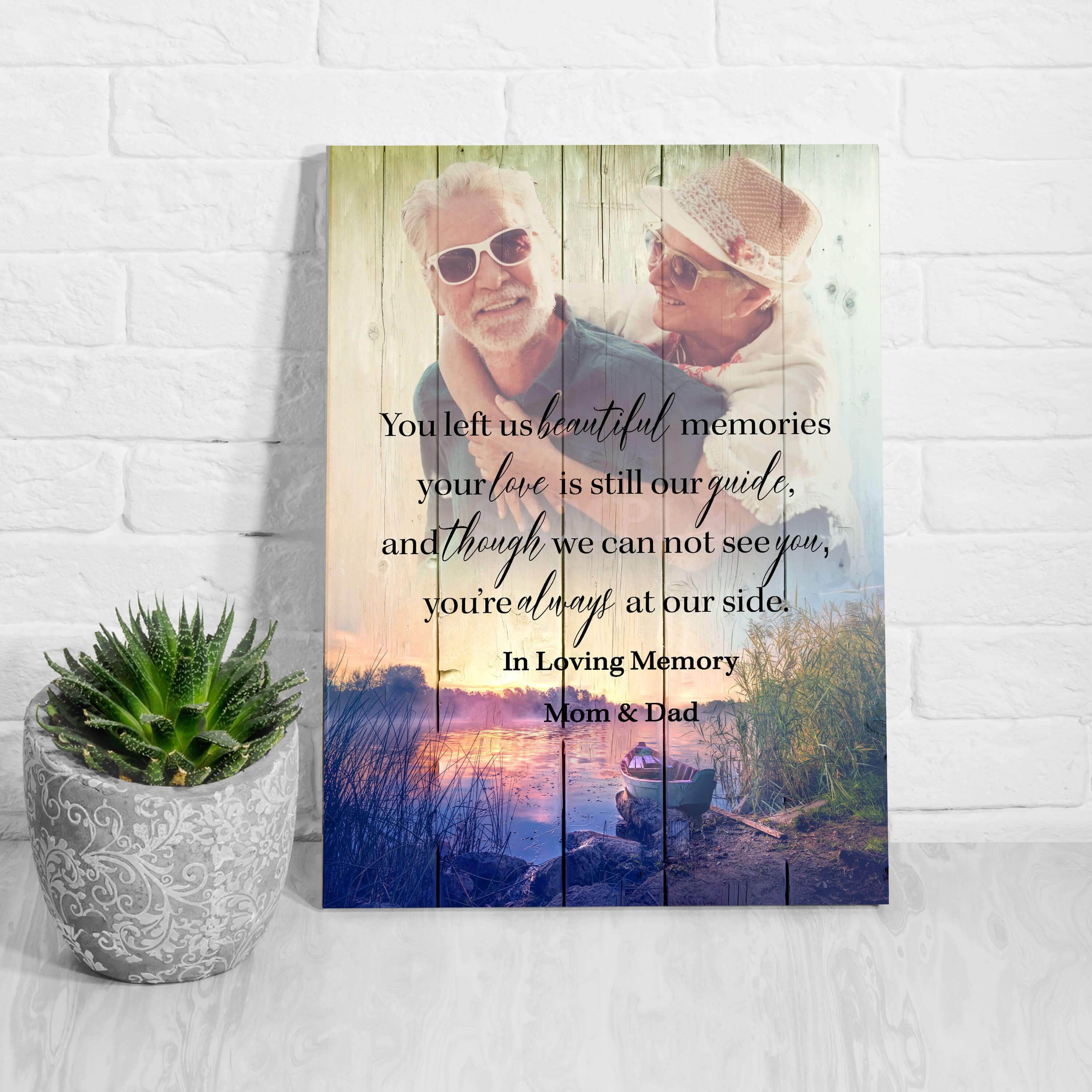 You Left Us Beautiful Memories Sunset Personalized Photo Memorial Poster Canvas, Gift For Family Gift for Remembrance Home Decor Wall Art Visual Art