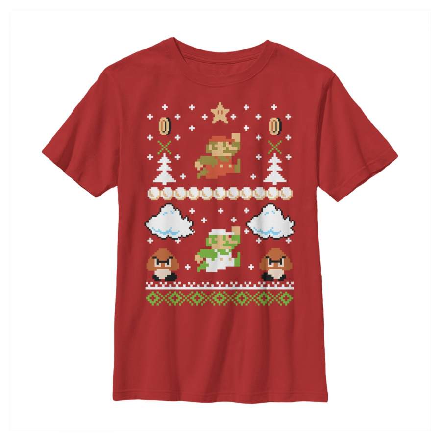 Nintendo Boy’s Ugly Christmas Super Mario  T Shirt