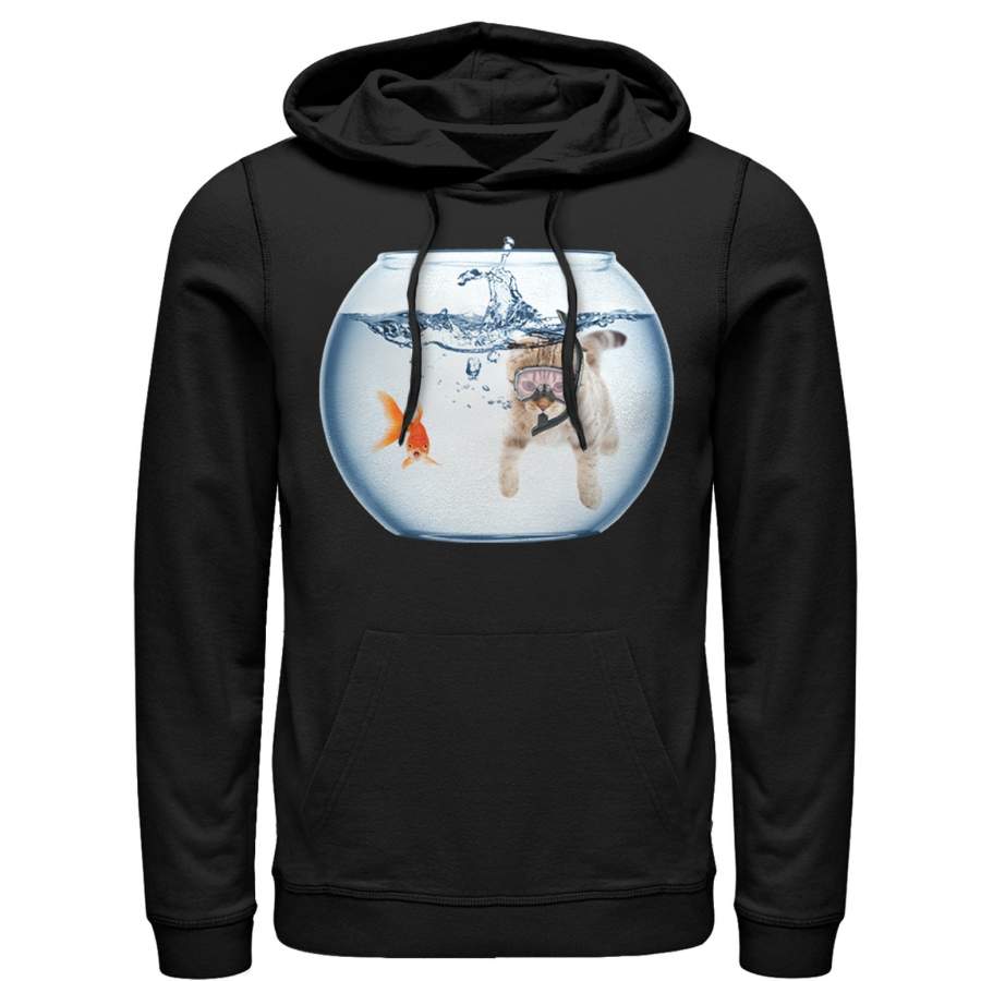 Lost Gods Men’s Snorkel Cat andfish Bowl  Lightweight Hoodie Black