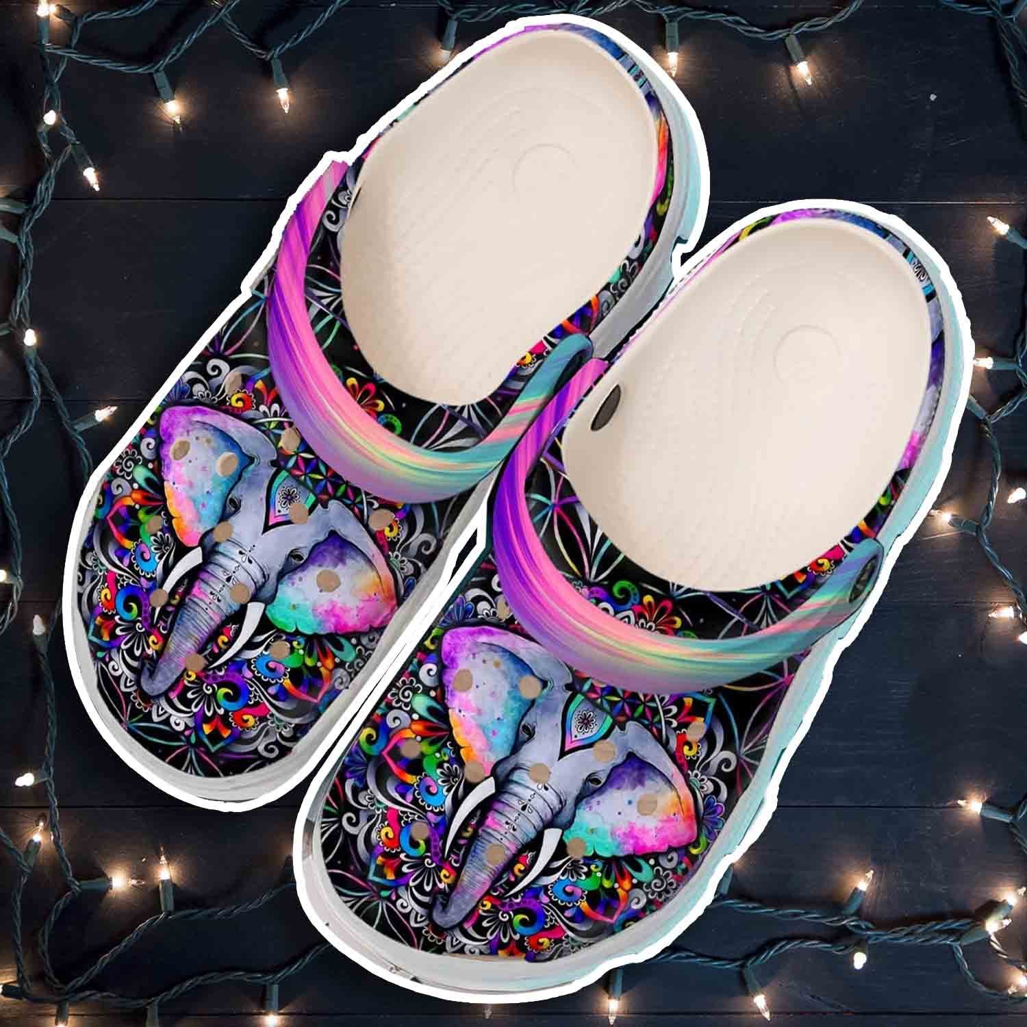 Colorful Elephant Hippie Croc Shoes Clog Gifts For Daughter Niece