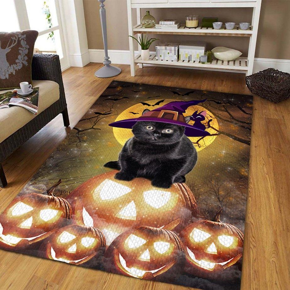 Black Cat Halloween Night Rectangle Rug