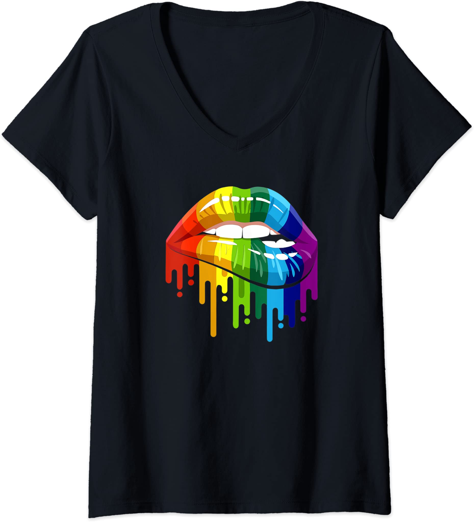 Womens Lgbt Rainbow Lip Gay Pride V-Neck T-Shirt