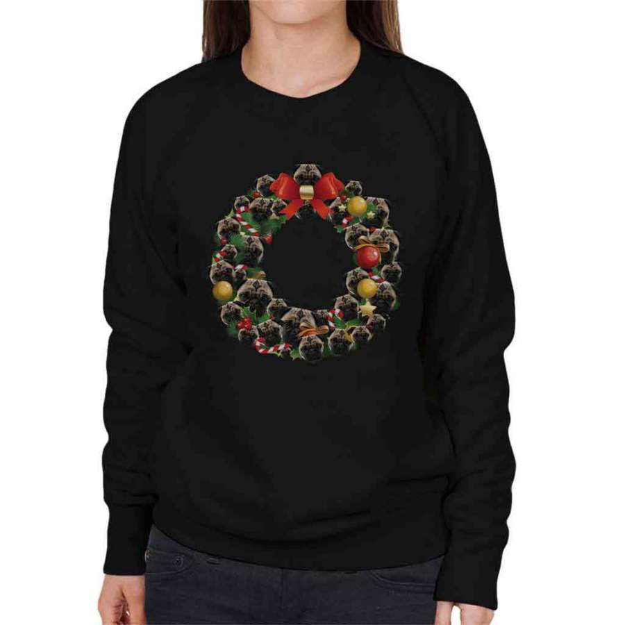 Christmas Pug Multi Wreath Women’s Sweatshirt