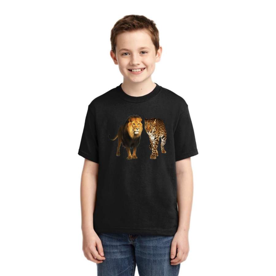 Wild African Lion and Cheetah Animal Lover Boys Graphic Youth T-Shirt