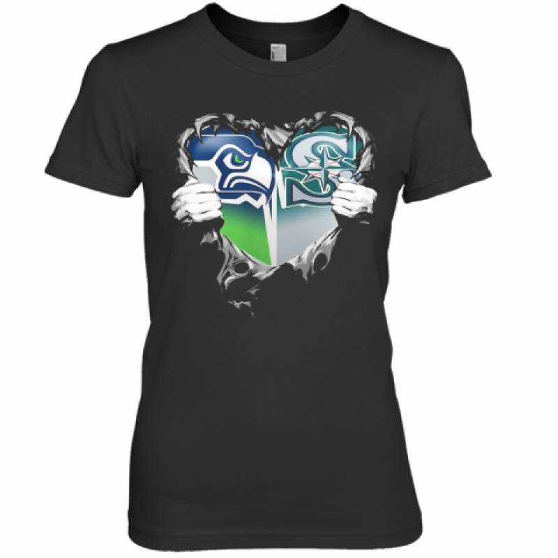 Blood Inside Seattle Seahawks And Seattle Mariners Heart Premium Women's T-Shirt