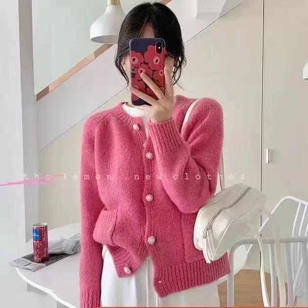 2022 Autumn Winter Loose O-Neck Internet Celebrity Red Sweater Cardigan Coat Women’s Short Fashion Knitted Cardigan Pull Femme alx