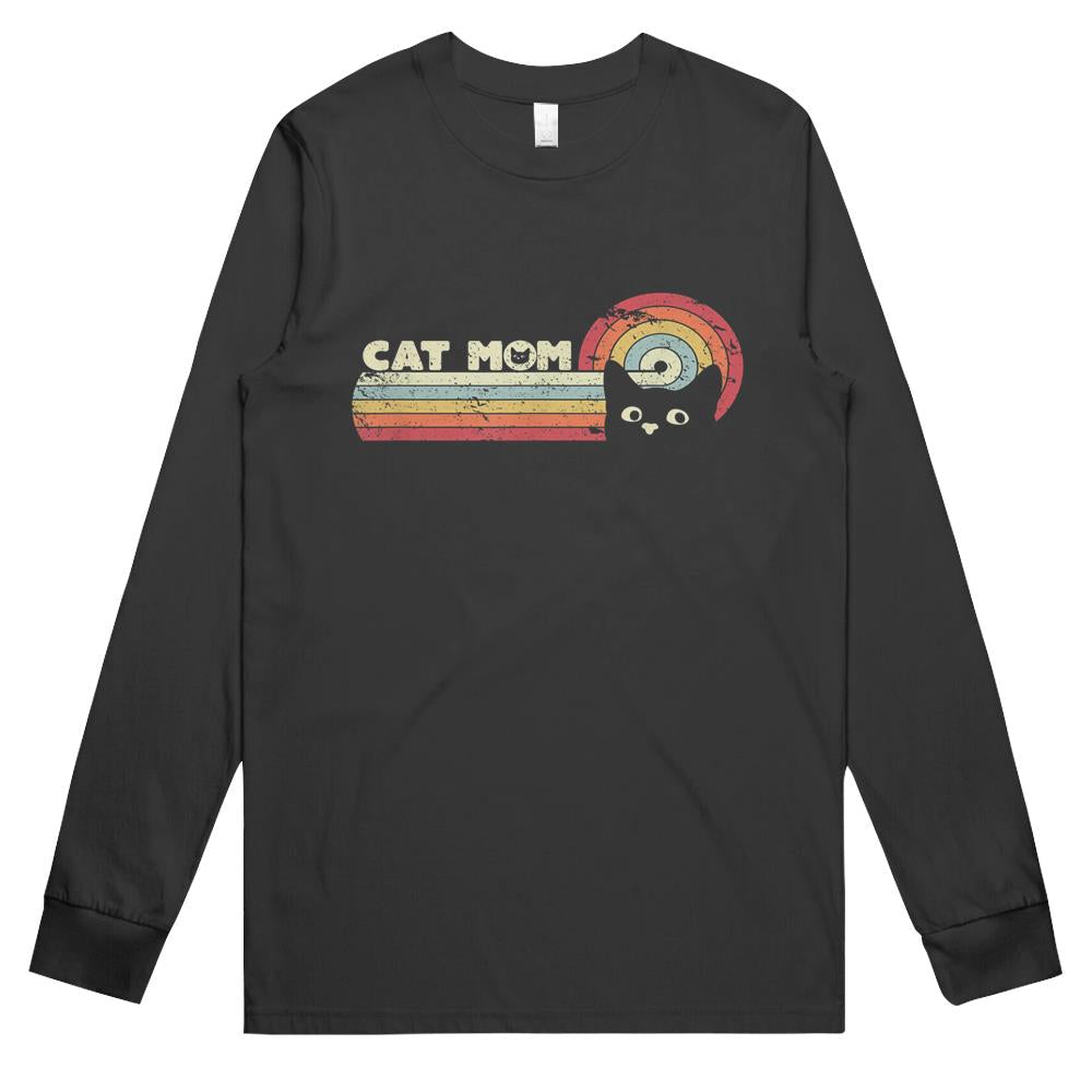 Cat Mom Shirt. Retro Kitten Long Sleeve T Shirts