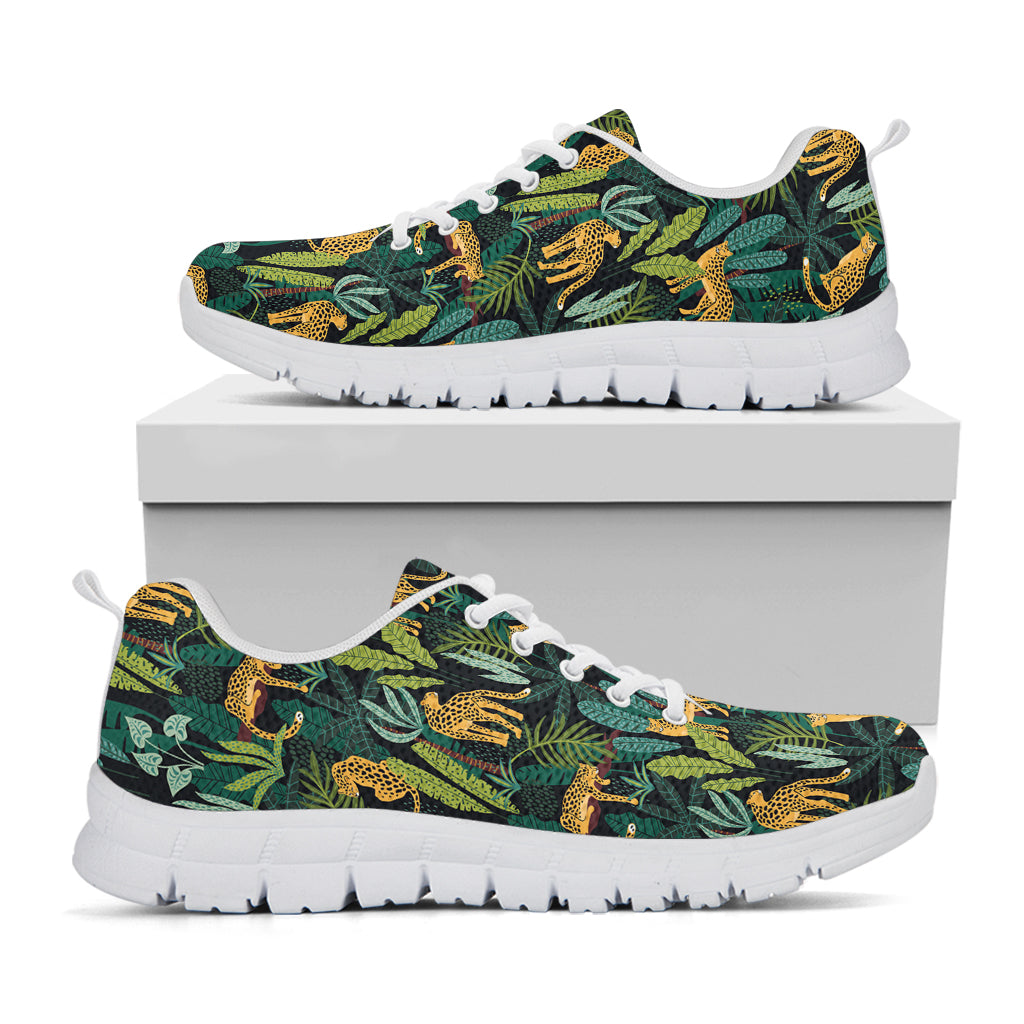 Tropical Jaguar Pattern Print White Sneakers