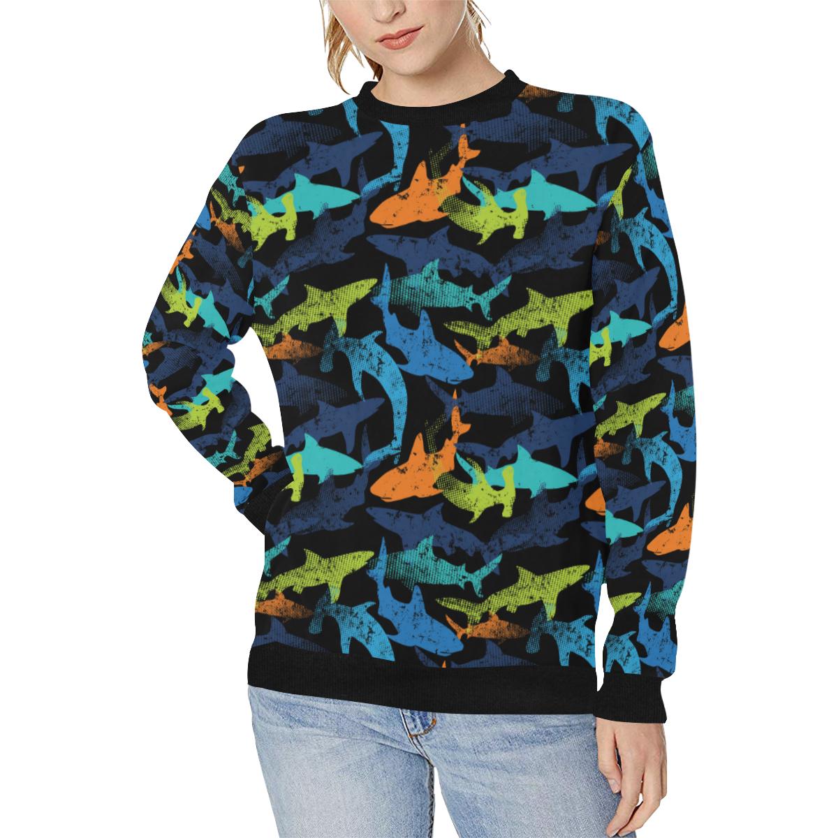 Colorful shark Women’s Crew Neck Sweatshirt