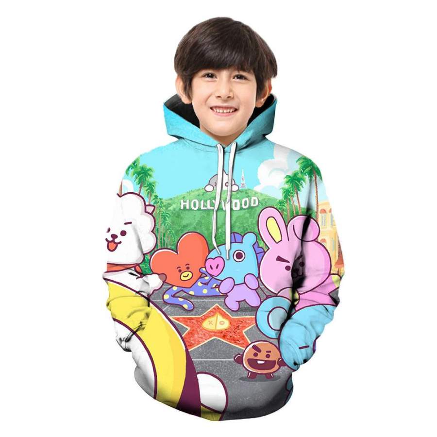 2019 BTS BT21 Pullover Hoodie Sweatshirt Dec Series Hollywood For Kids