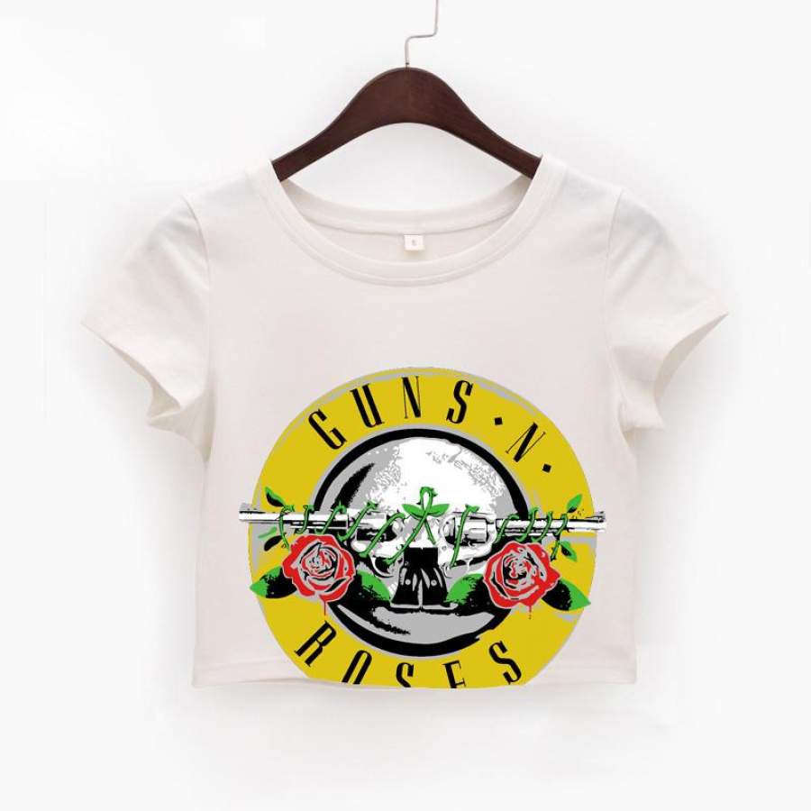 women’s summer t shirt Sexy guns n roses Print Crop Top T-Shirt Cropped Tops bts harajuku Tee Shirt plus size slim NV47-Y