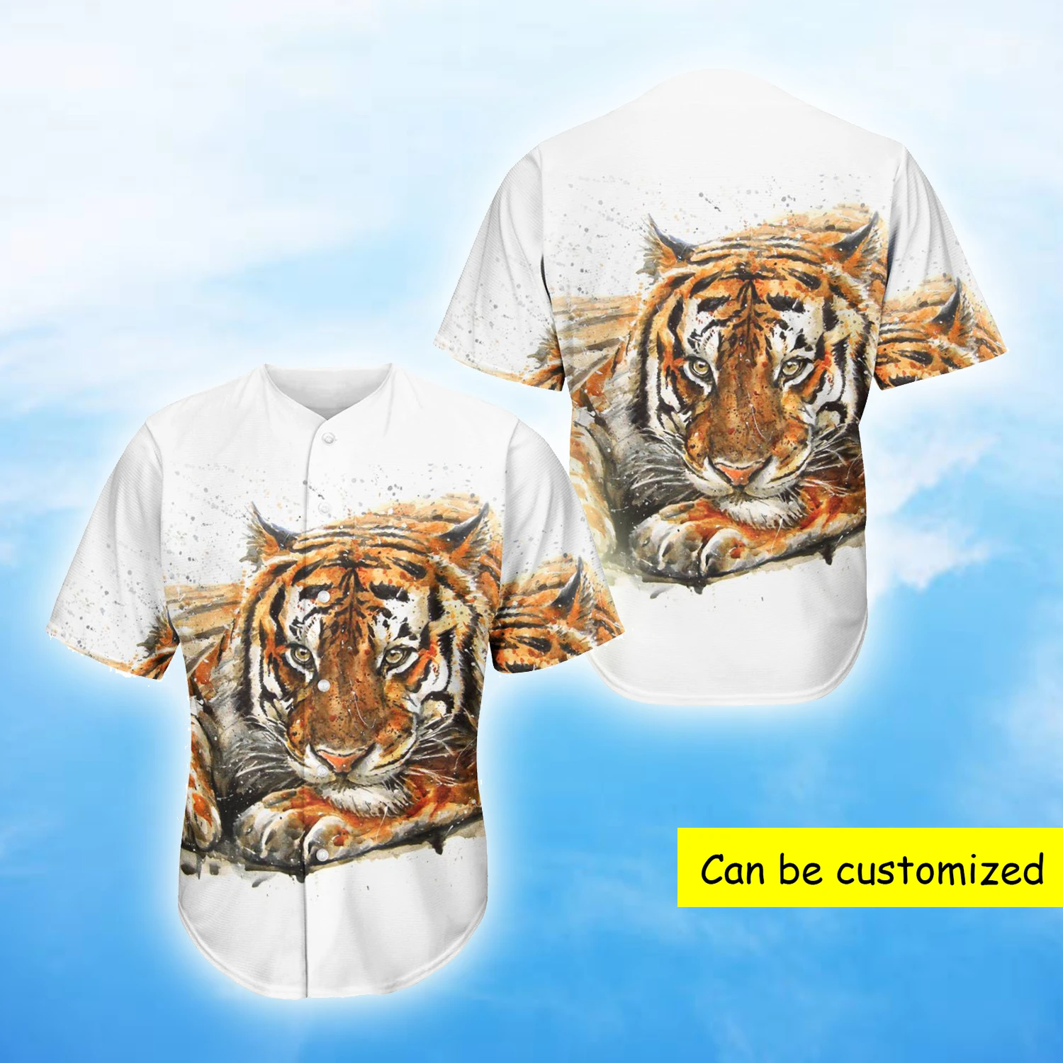 Watercolor Tiger 3D Print Polyester Spandex Baseball Jersey Shirt