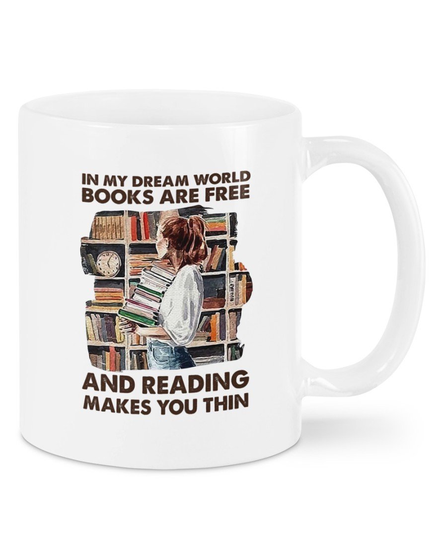 In My Dream Work Reading Make You Thin White Mug Gift Book Lover Gift For Friend Family Gift Birthday Gift Double Side Printed Ceramic Coffee Mug Tea Cups Latte