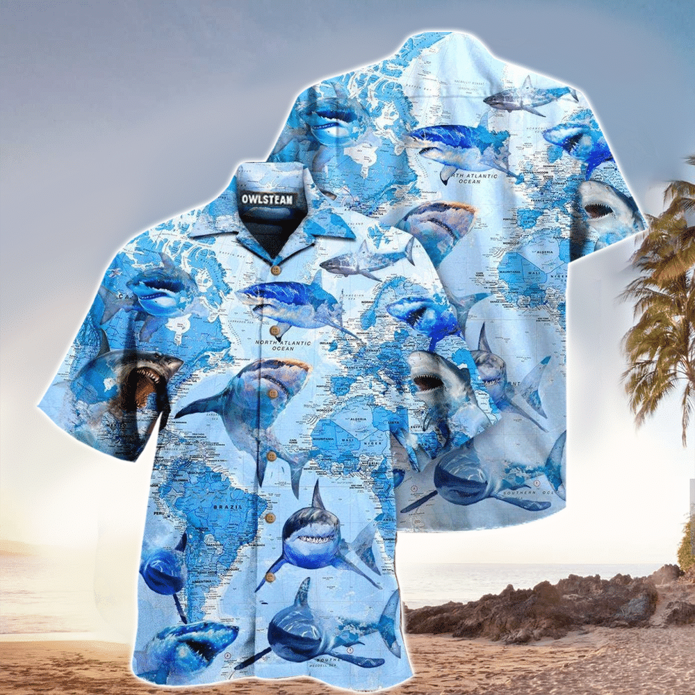 Waybackapparel Blue Shark Hawaiian Shirt Perfect Gift Ideas For Shark Lover 3D Hawaiian Shirt