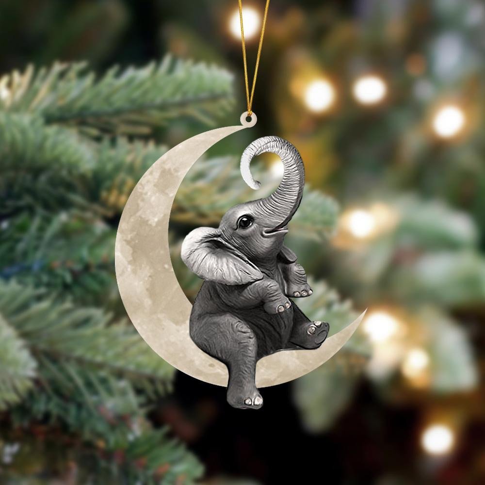 Shopeeyou – Ornament- Elephant Sits On The Moon Hanging Ornament Dog Ornament, Car Ornament, Christmas Ornament Two Sided Ornament, Shaped Ornament