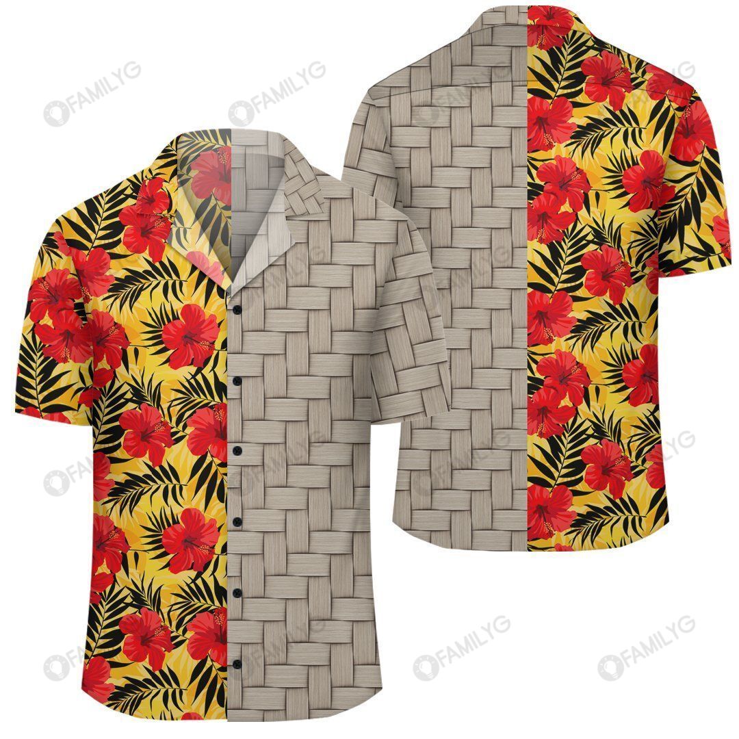 Tropical Flowers And Palm Leaves Lauhala Moiety Hawaiian Shirt Summer Hawaiian For Men, Women, Couple