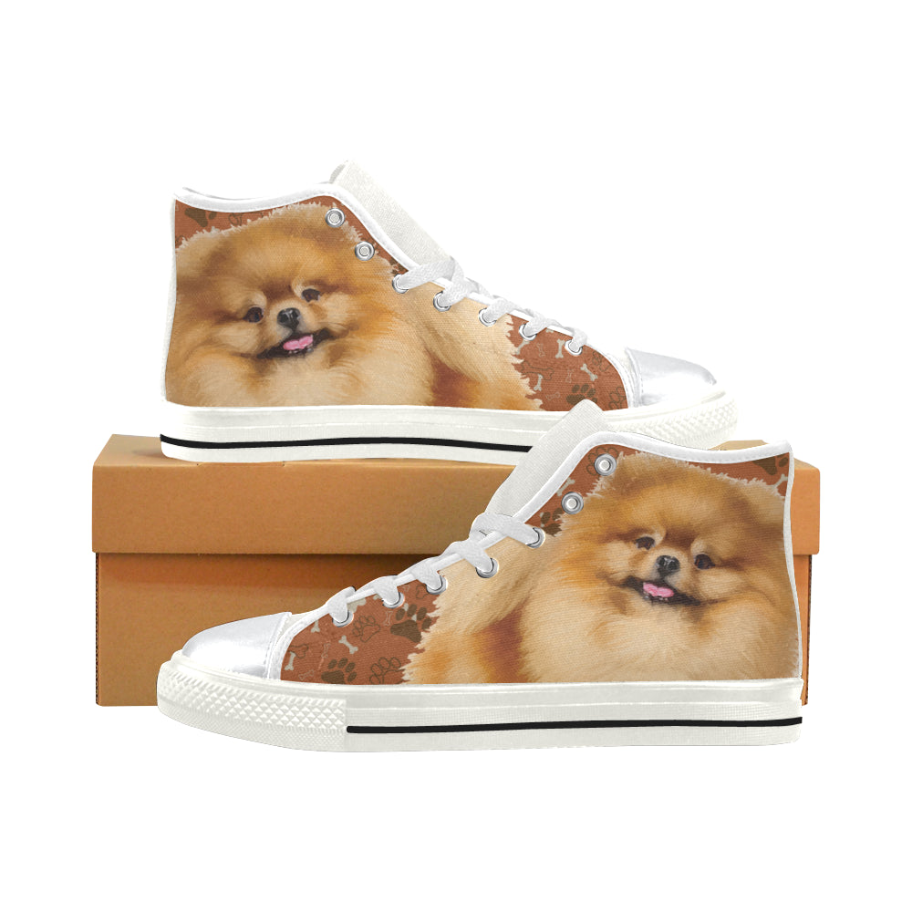 Pomeranian Dog White High Top Canvas Shoes for Kid