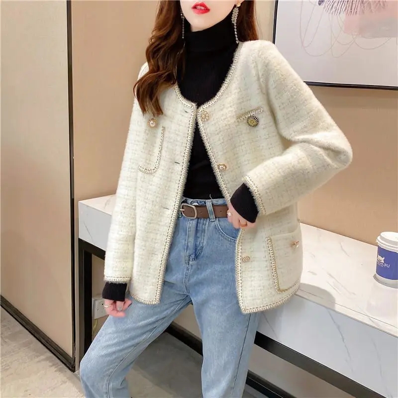 Spring Women Vest Faux Mink Fur Luxurious Single-Breasted Waistcoat Knitted Sweater Vest Sleeveless Oversized Jacket alx