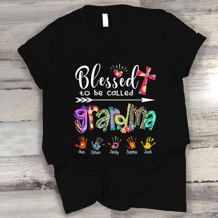 Blessed To Be Called Grandma Colorful V-Neck