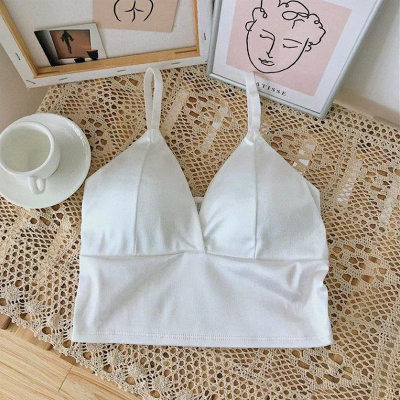 Women Wireless Bralette Crochet Top Sexy Satin Crop Tops Female Spaghetti Strap Tshirt Cropped With Chest Padded Camisole alx