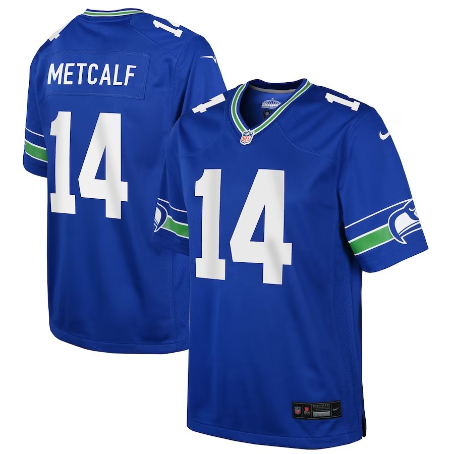 Youth Seattle Seahawks #14 Dk Metcalf Throwback Player Game Jersey – Royal