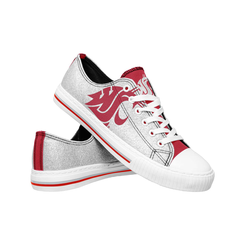 Washington State Cougars NCAA Womens Glitter Low Top Canvas Shoes