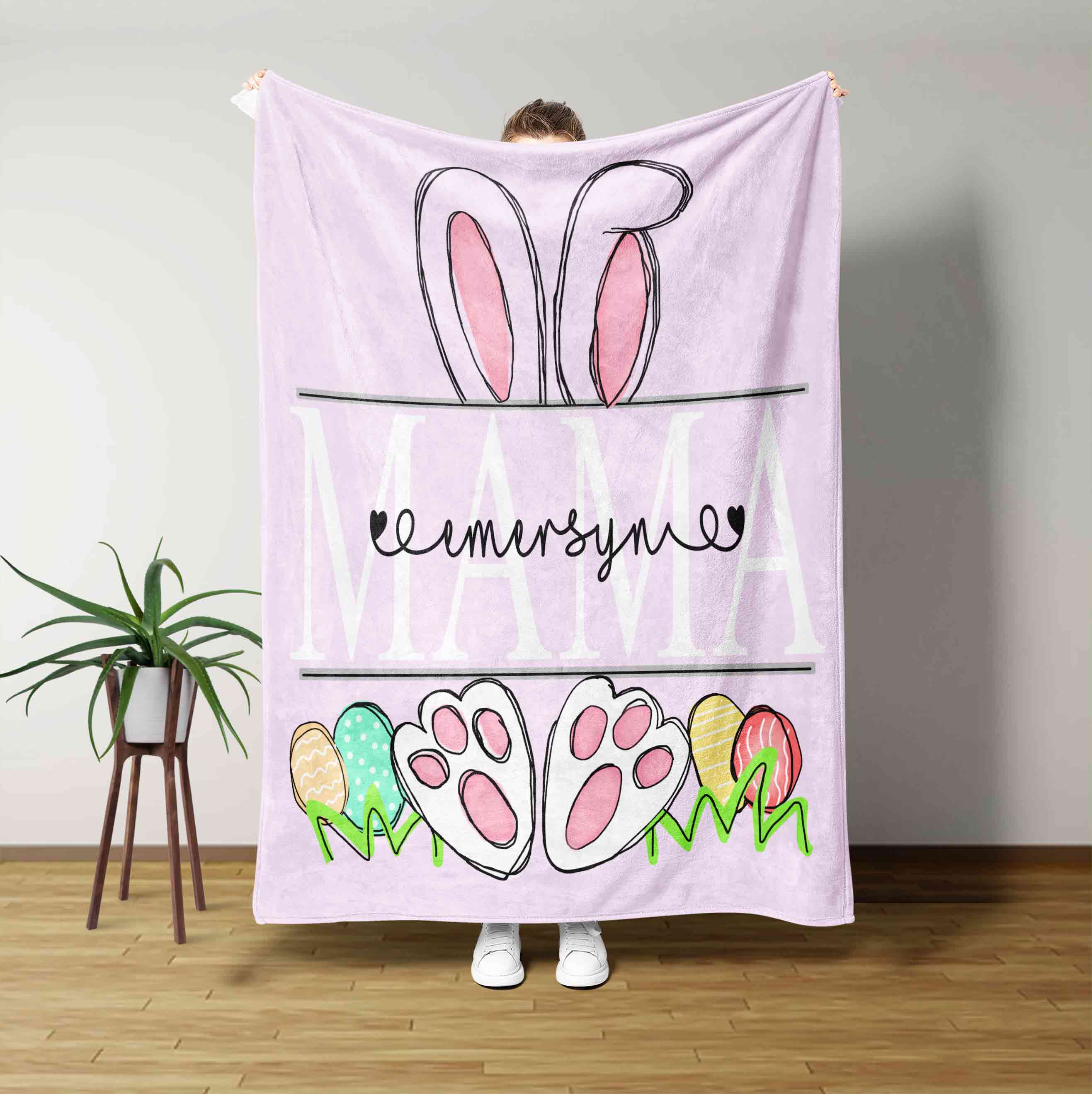 Mama Blanket, Rabbit Blanket, Egg Blanket, Family Blanket, Custom Name Blanket, Gift Blanket