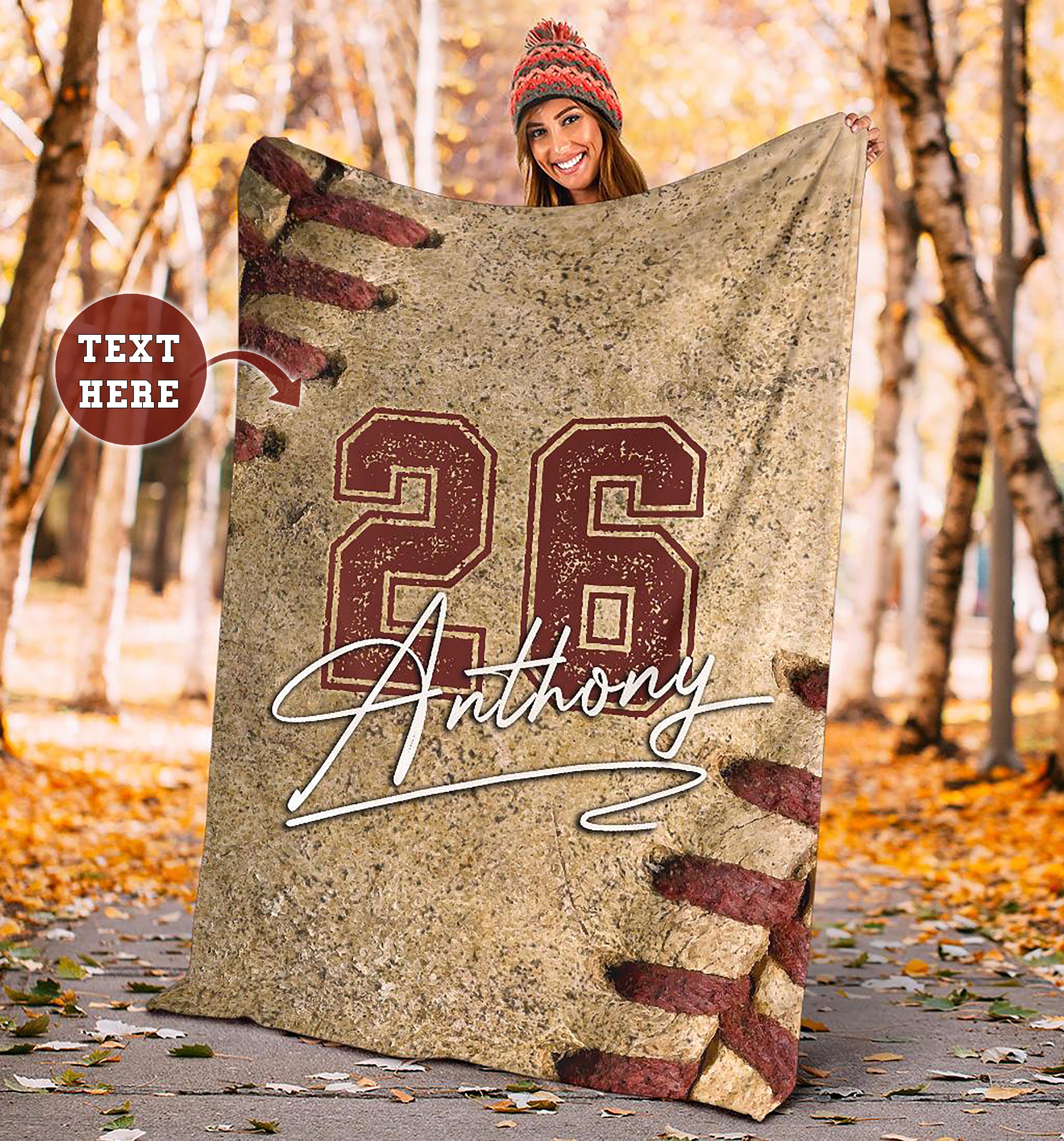 Baseball – Vintage Stiches Personalized Name Fleece Blanket Custom Text Print 3D, Unisex, Kid, Adult