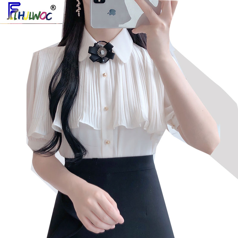 2020 Summer Women’s Cute Sweet Vintage Bow Tie Ruffled Tops Hot Sales Button Elegant Formal Shirts Blouses White 4512 alx