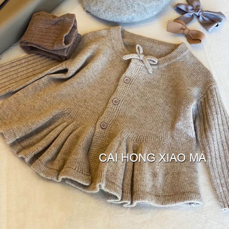 Autumn Winter Kids Sweater Coats New Casual Bow 1-10years Girls Clothing Warm Child Outwear Knitted Cardigan Sweater for Girls alx