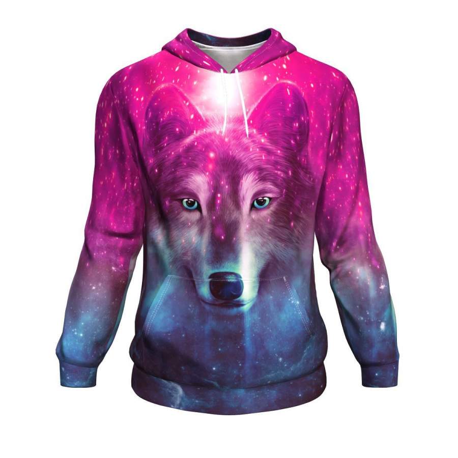 Purple And Blue Spirit Animal Wolf Print Unisex Pullover Hoodie