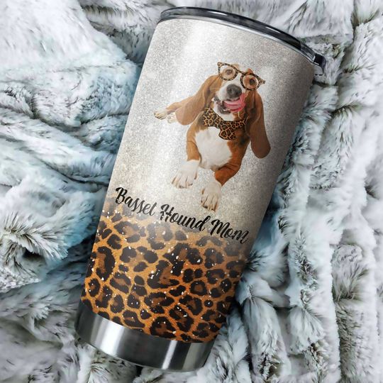 Basset Hound Dog Leopard Pattern Stainless Steel Skinny Tumbler Bulk, Double Wall Vacuum Slim Water Tumbler Cup With Lid, Reusable Metal Travel Coffee Mug