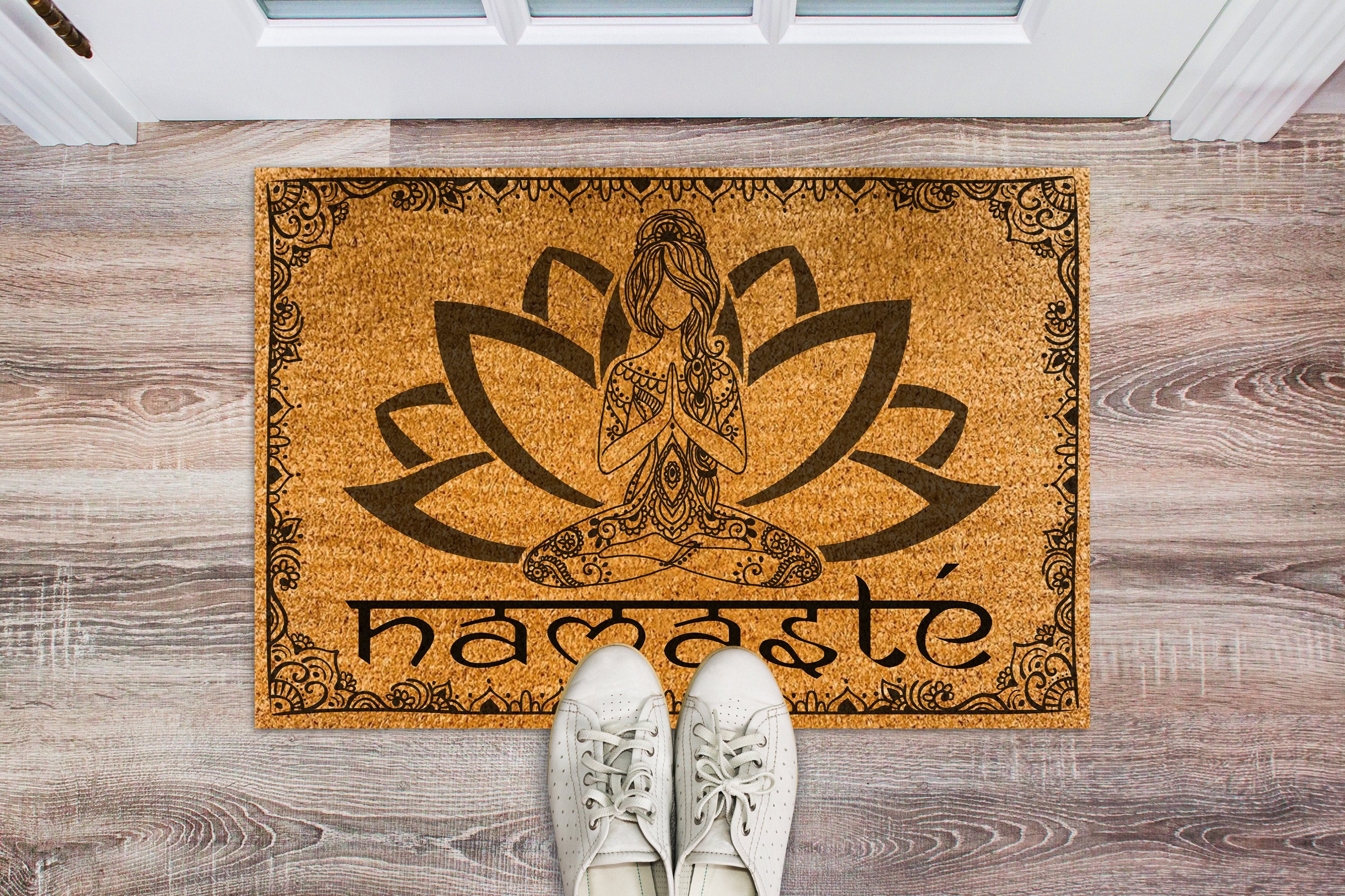 Girl Namaste Coir Pattern All Over Printing Doormat Pre2254