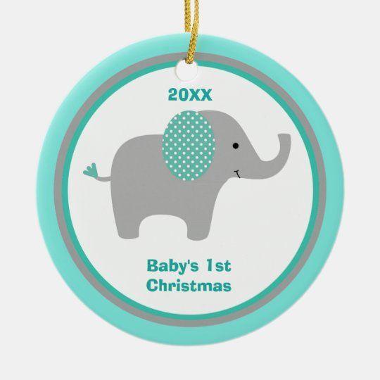 Personalized Ornament Baby First Christmas Elephant Customized Ceramic Circle Ornament 1 – 2 Sided