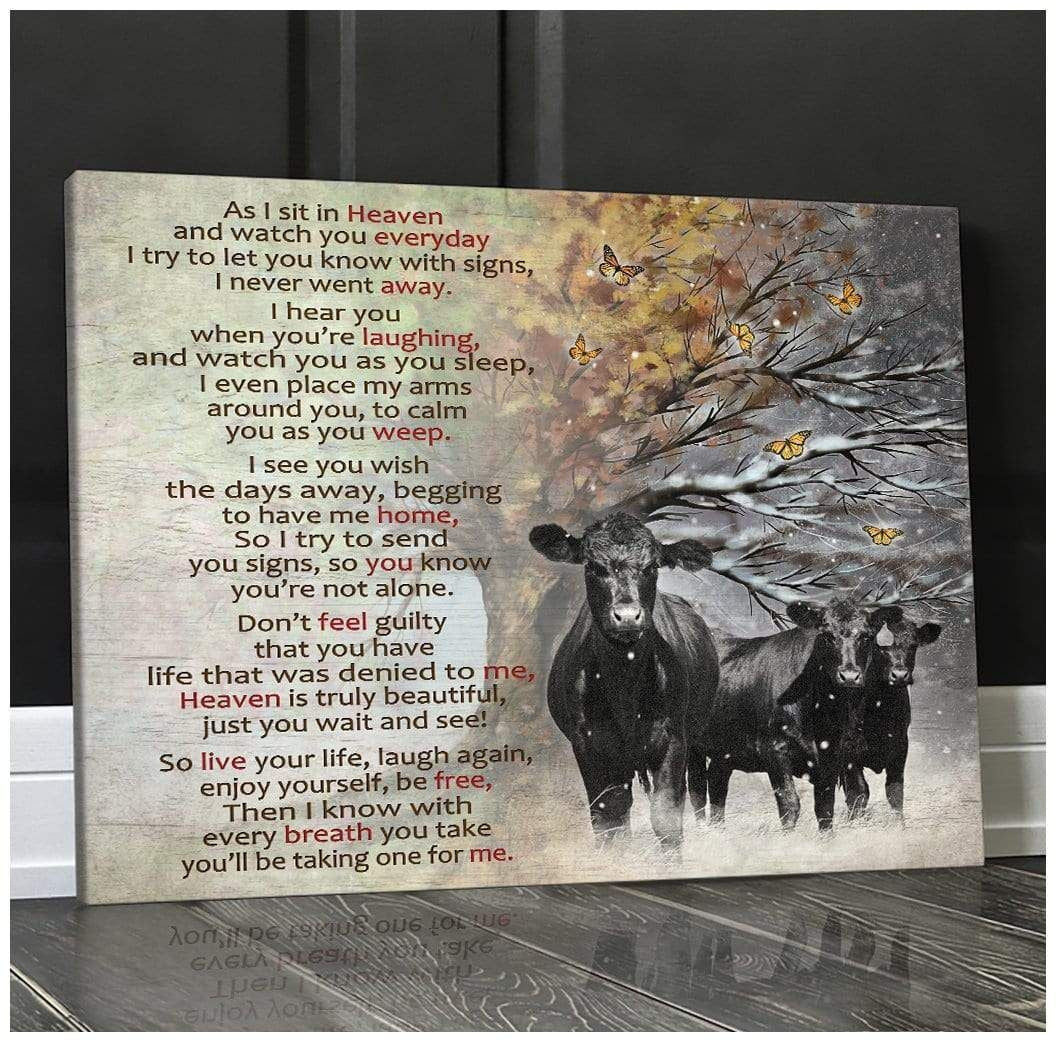 Canvas – Angus Cow – As I Sit In Heaven3 Gift For Family, Wall Art Decor, Canvas Print, Home Decor