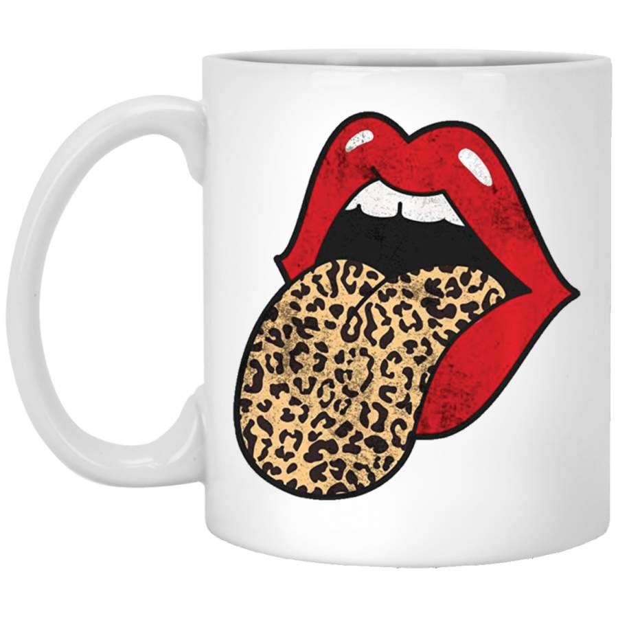 Red Lips Leopard Tongue Cheetah Animal Print Trendy Graphic White Mug