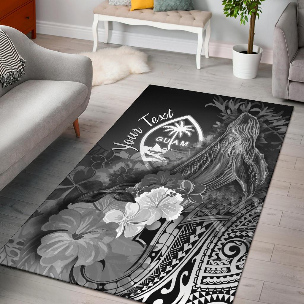 Guam Custom Personalised Area Rug – Humpback Whale With Tropical Flowers (White)