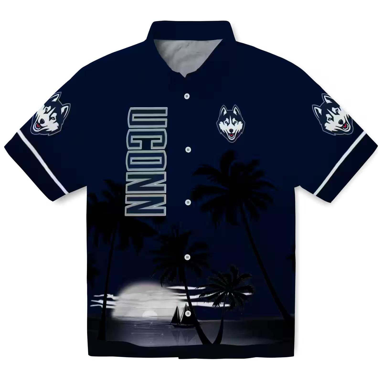 Uconn Huskies Beach Sunset Blue Black Hawaiian Shirt