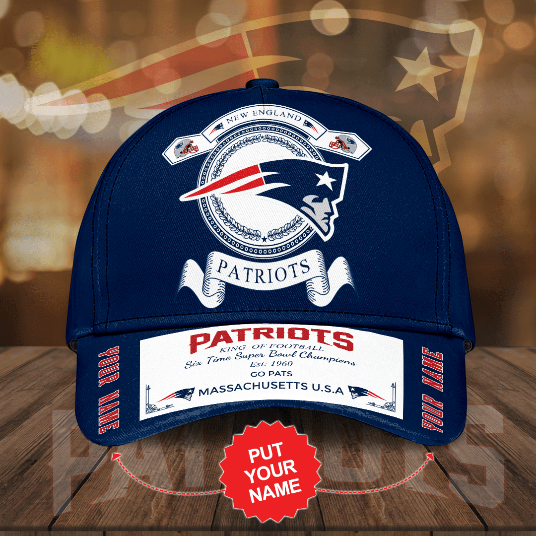 Personalized New England Patriots King Of Football All Over Print 3D Baseball Cap – Navy