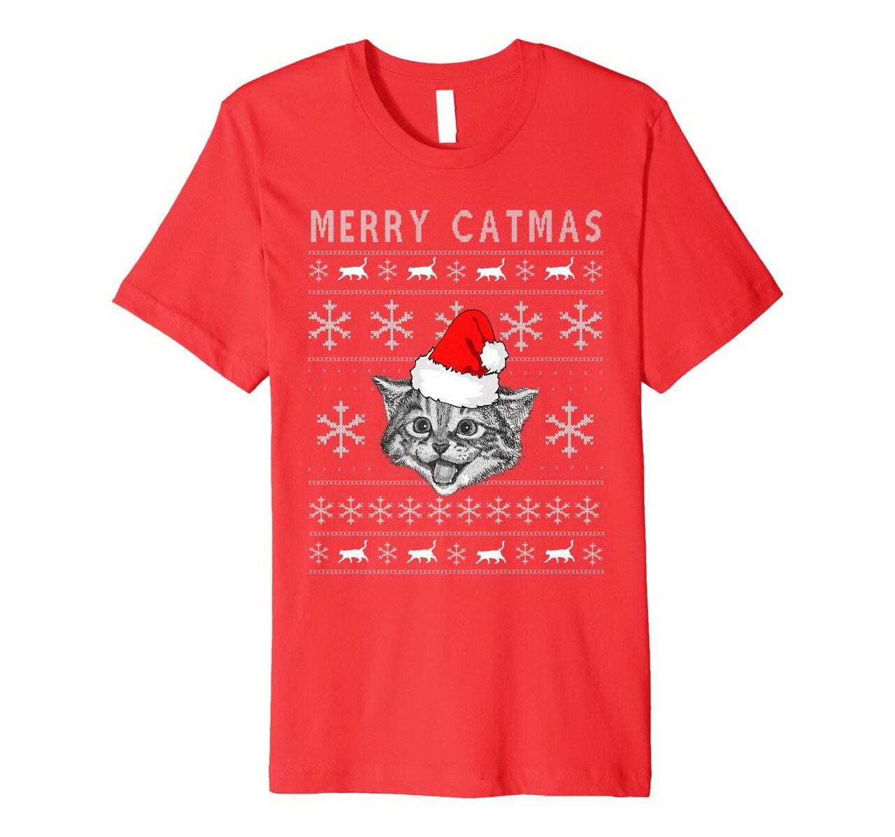 Merry Catmas Kitten Cat Ugly Christmas Sweater Santa Hat Premium T-Shirt New