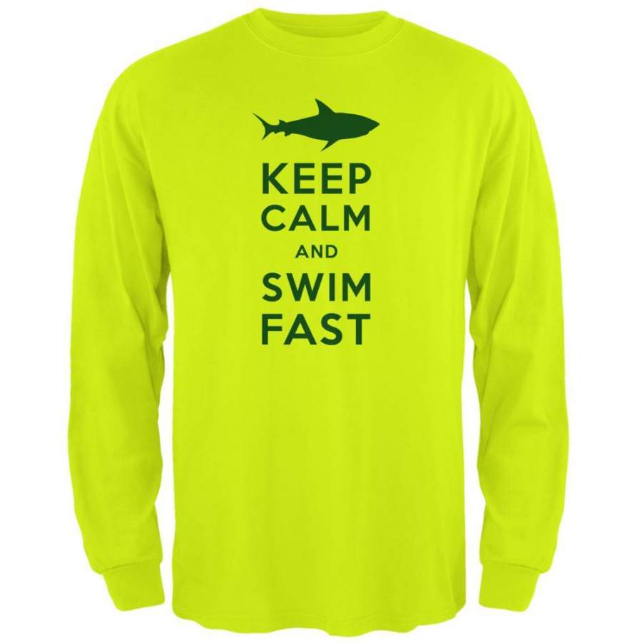 Shark Keep Calm and Swim Fast Mens Long Sleeve T Shirt