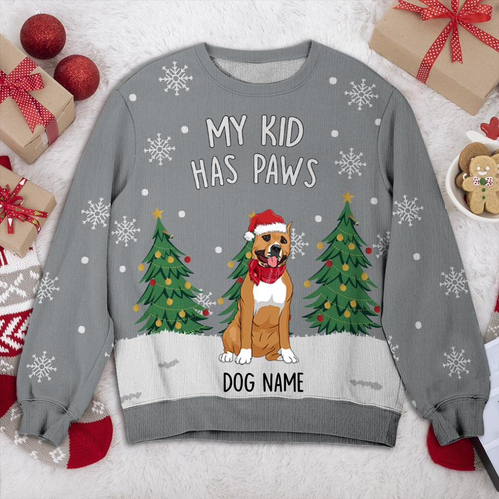 American Staffordshire Terrier My Kid Has Paws Personalized Sweater, Dog Ugly Christmas Sweater