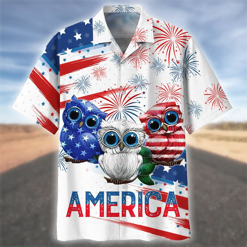 3D Hawaiian Shirt, Hoodie, Zip Hoodie, Hoodie Dress, Sweatshirt Owl Independence Day Usa All Over Print